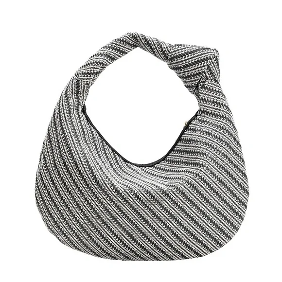 Melie Bianco Large Brigitte Black Raffia Shoulder Bag - Picture 3 of 7